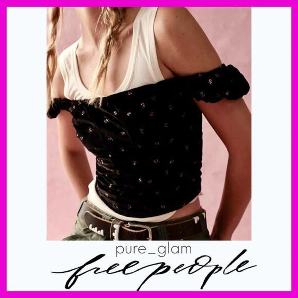 Free People corset crop top in velvet with floral embroidery